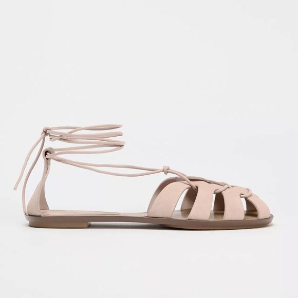 ZARA TIED SPLIT LEATHER FISHERMAN SANDALS - Picture 4 of 5